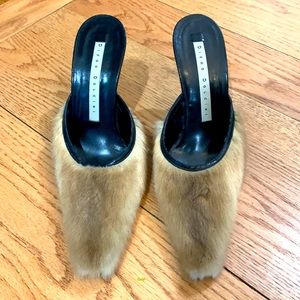 Diego Dolcini Fur Mules with Metal Heel